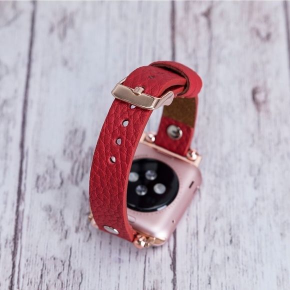 Premium Leather Apple Watch Band Straps Red - Picture 12 of 13
